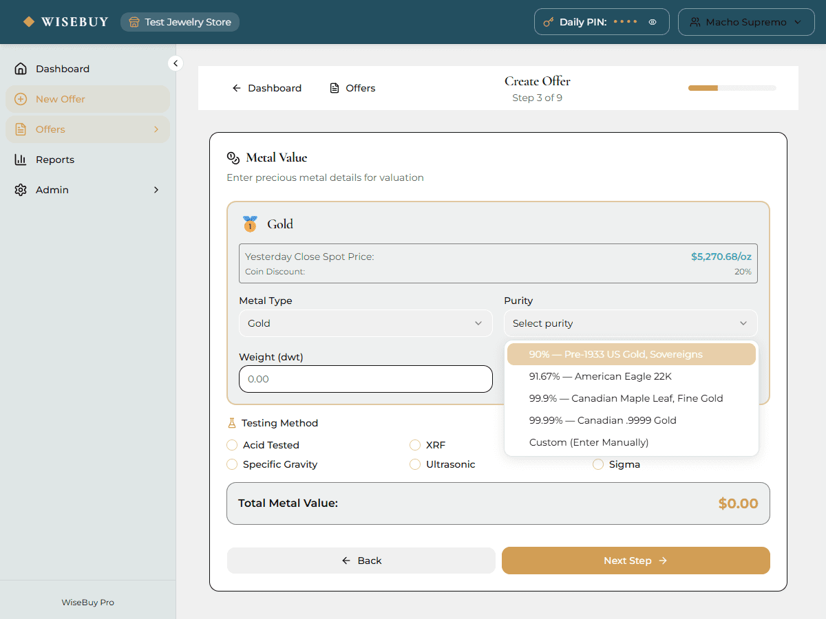 Coin & Bullion Workflows feature screenshot